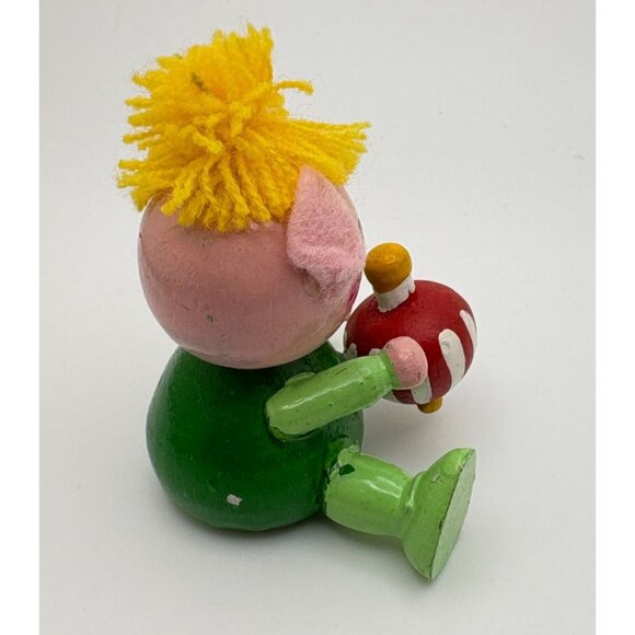 Vintage Wooden Christmas Elf Tree Ornament Playing With Toy Top Santas Helper - Picture 4 of 8